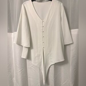 Elegant White Tie-Front Button-Down Blouse